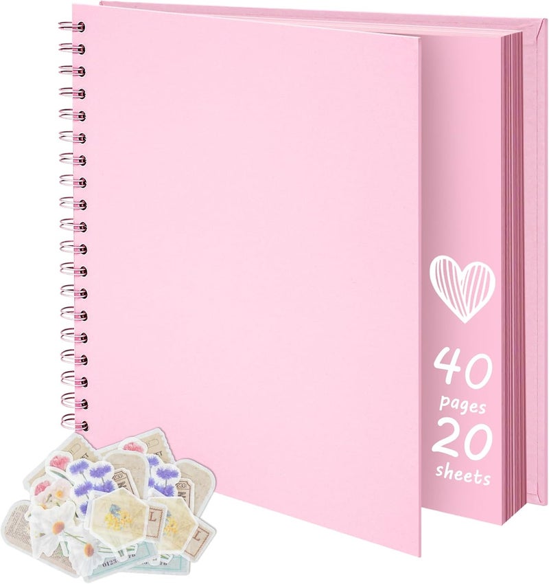 Remowith 10X10 Inch DIY Scrapbook Photo Album, Kraft Blank Paper Scrap Book 40 Pages Memory Book for Wedding Family, Pink - Image 1